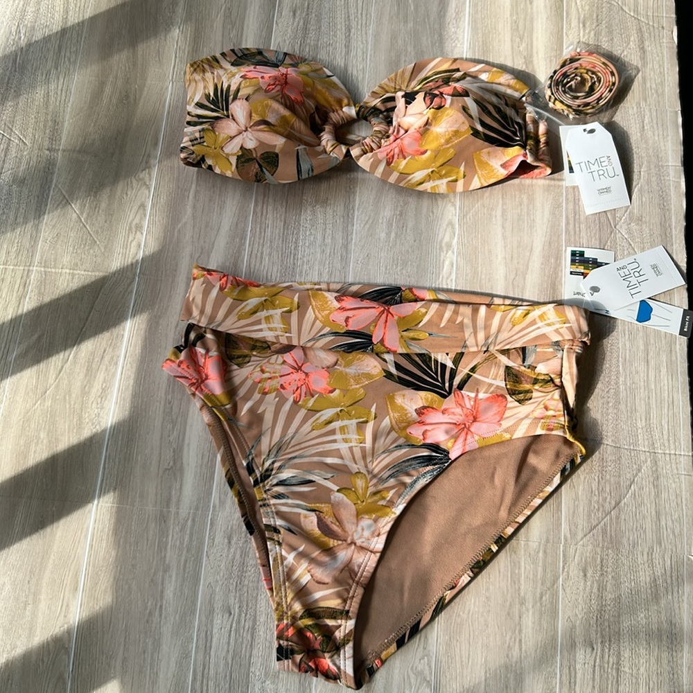 Time and Tru Floral Bikini Set - Pink and Tan